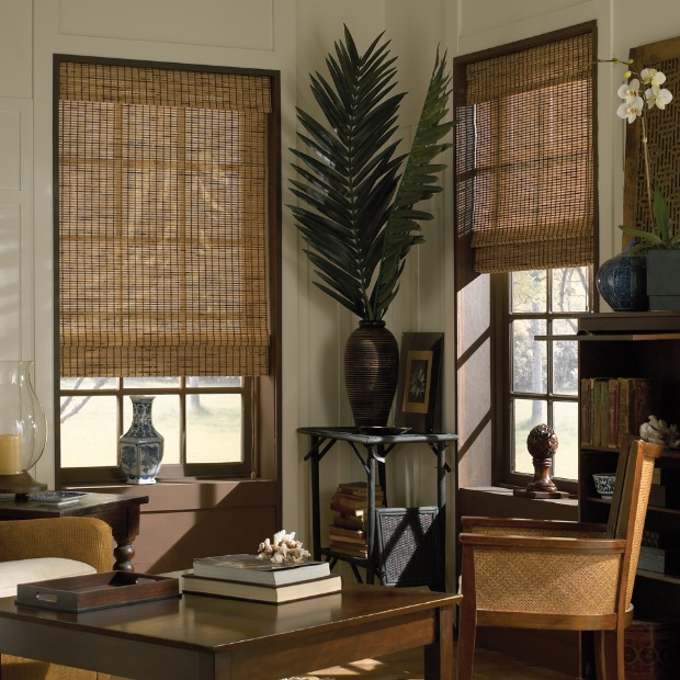 Woven shades in a living room