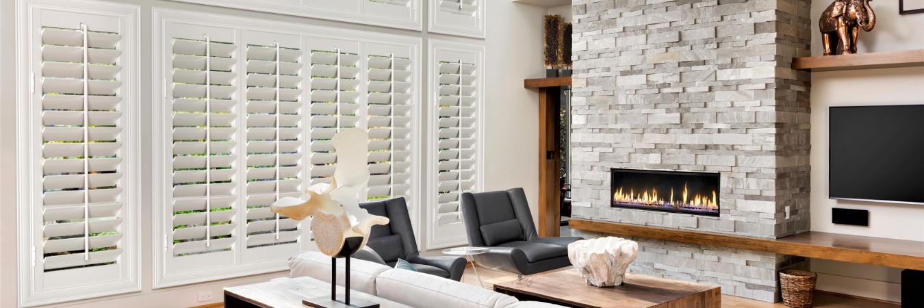 Plantation shutters in a great room