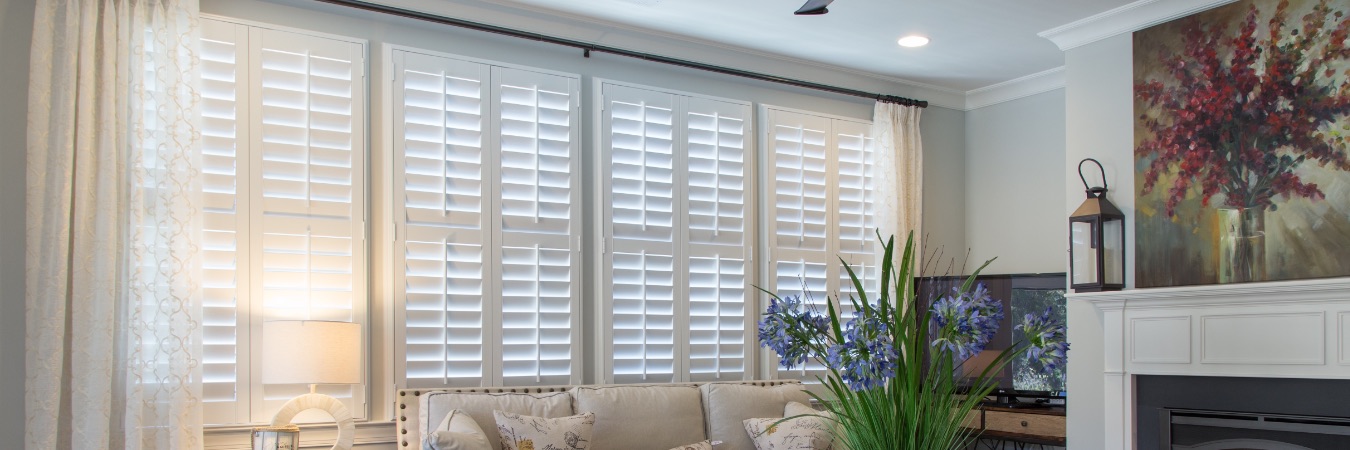 Polywood plantation shutters in Raleigh living room