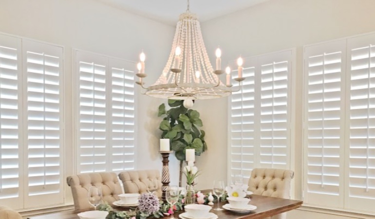 Polywood shutters in a Raleigh dining room.