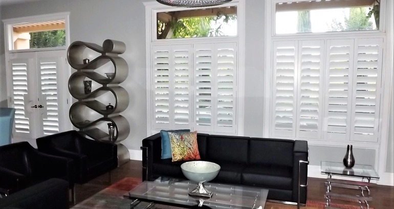 Raleigh DIY shutters in living room.