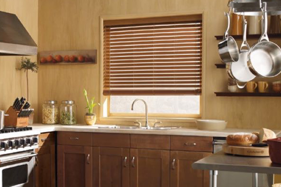 faux-wood blinds stained light oak