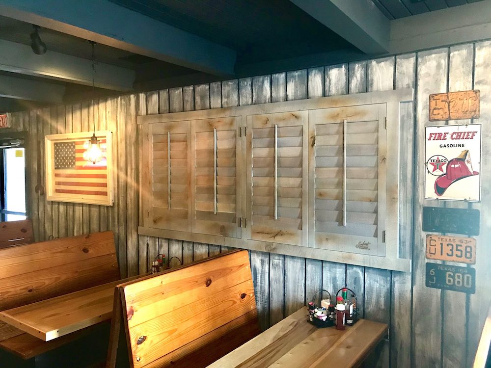 Reclaimed wood shutters in a restaurant
