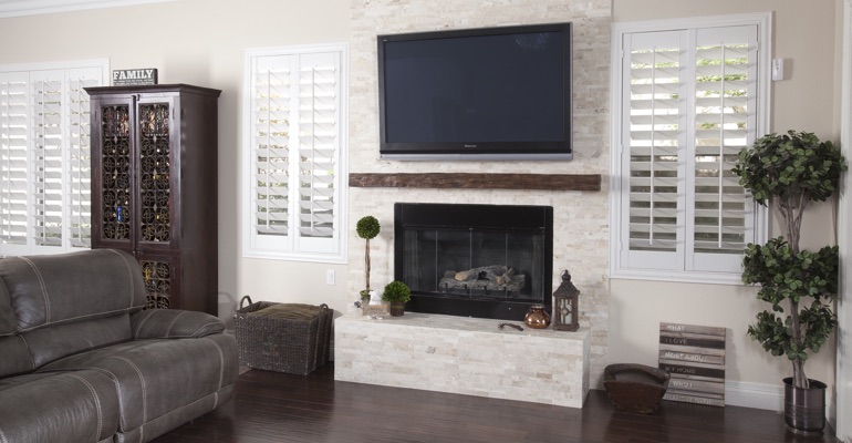 Shutters complement modern houses incredibly well. polywood shutters in Raleigh family room