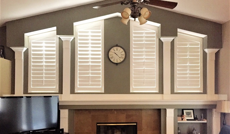 These Polywood shutters will look like new for years down the road. Polywood Shutters in Family Room in Raleigh